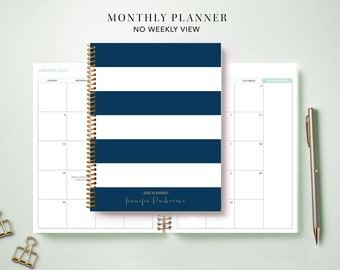 2024 Monthly Planner 7x9 / 12 Month Calendar / Choose Your Start Month / 2024-2025 Month at a Glance Planner / Navy Stripes