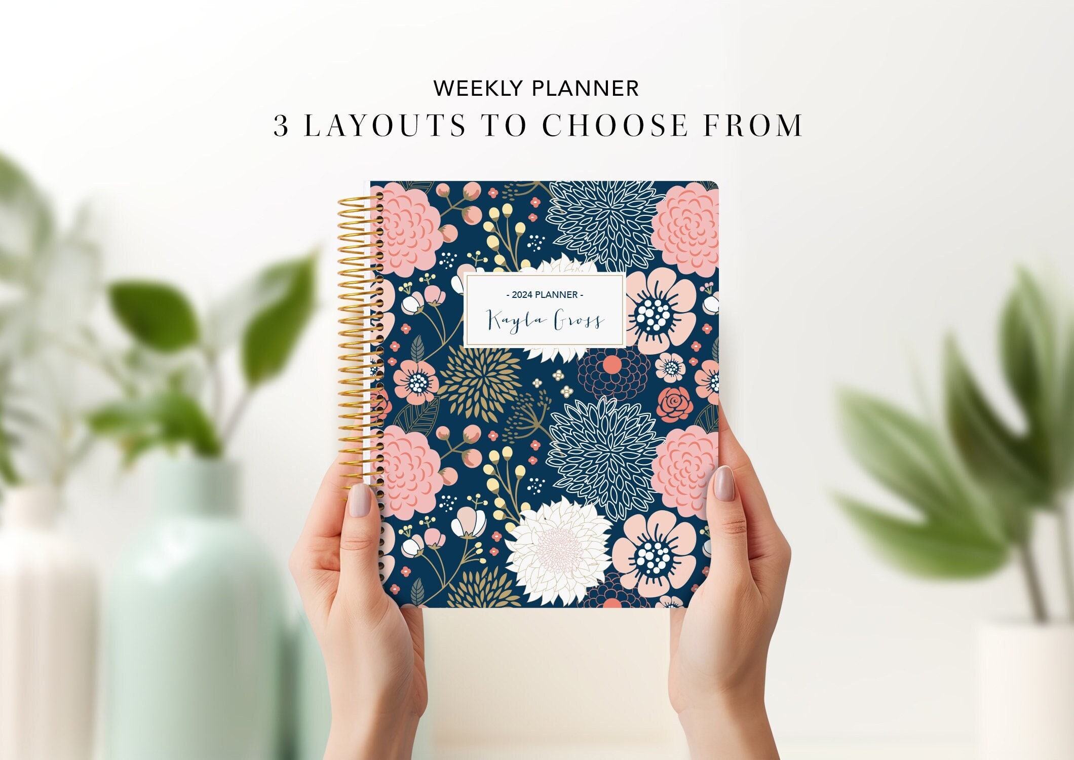 2026 personalized planner 2025 2026 | 7x9 12 month planner | weekly calendar agenda daytimer | navy pink gold floral