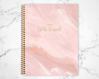 notebook journal custom / personalized lined notebook / blank notebook / spiral bound notebook / abstract painted pink