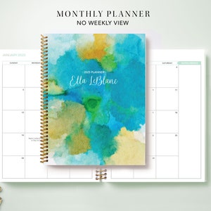 2024 Monthly Planner 7x9 / 12 Month Calendar / Choose Your Start Month / Abstract Watercolor Blue Green and Gold