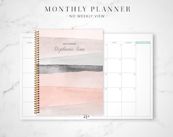 2024 monthly planner 7x9 / 12 month calendar / choose your start month / 2024-2025 month at a glance planner / pink watercolor stripes