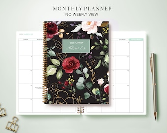 2024 Monthly Planner 7x9 / 12 Month calendar / Choose Your Start Month / 2024-2025 Month at a Glance Planner / Black Red Watercolor Roses
