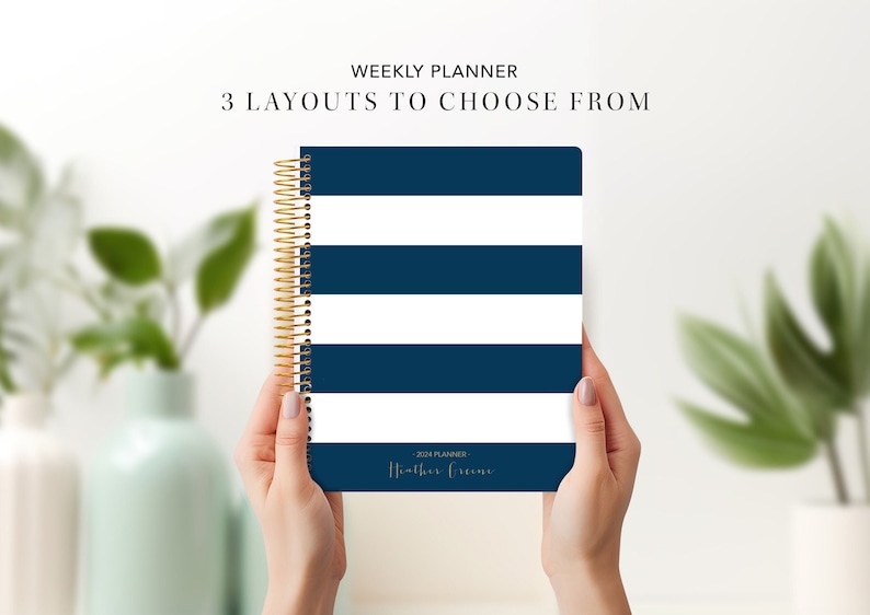 2027 planner personalized 2026-2027 | 7x9 student planner weekly calendar agenda | navy stripes image 1