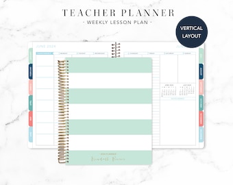 2024 2025 TEACHER PLANNER VERTICAL 7x9 2024-2025 teacher lesson plan weekly calendar / mint stripes