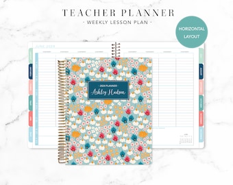 2024 2025 HORIZONTAL TEACHER PLANNER 7x9 2024-2025 teacher lesson plan weekly calendar / bright florals blossoms