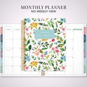 2026 monthly planner with TABS / 12 month calendar / choose your start month / 2025-2026 month at a glance MAG / colorful watercolor floral