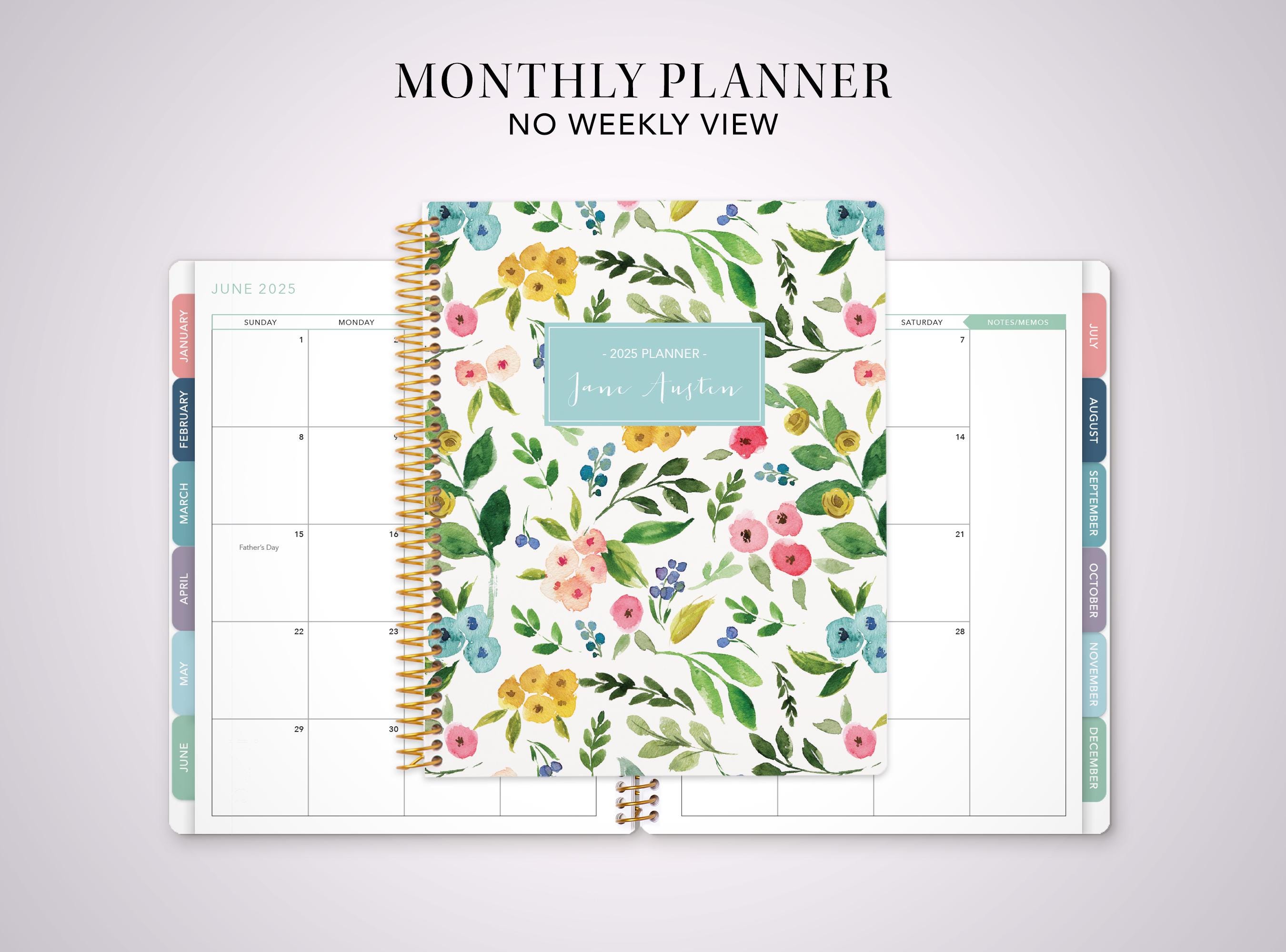 2026 monthly planner with TABS / 12 month calendar / choose your start month / 2025-2026 month at a glance MAG / colorful watercolor floral