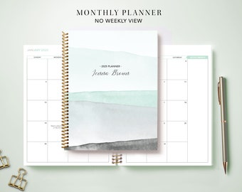 2024 Monthly Planner 7x9 / 12 Month Calendar / Choose Your Start Month / 2024-2025 Month at a Glance Planner / Mint Green Watercolor Stripes