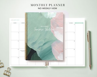 2024 Monthly Planner 7x9 / 12 Month Calendar / Choose Your Start Month / Abstract Painted Green Pink