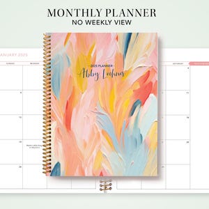 2026 monthly planner 7x9 / 12 month calendar / choose your start month / 2025-2026 month at a glance planner / colorful feather painting
