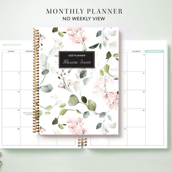 2024 Monthly Planner 7x9 / 12 Month Calendar / Choose Your Start Month / 2024-2025 Month at a Glance Planner / Pink Watercolor Vines