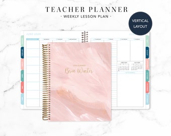 2024 2025 TEACHER PLANNER VERTICAL 7x9 2024-2025 teacher lesson plan weekly calendar / abstract painted pink