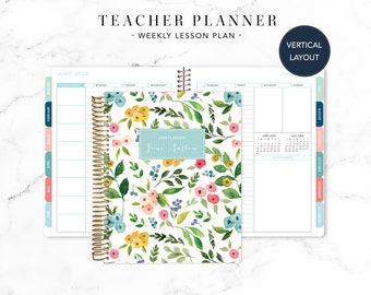 2024 2025 TEACHER PLANNER VERTICAL 7x9 2024-2025 teacher lesson plan weekly calendar / colorful watercolor floral