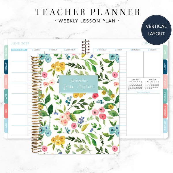 2024 2025 TEACHER PLANNER VERTICAL 7x9 2024-2025 teacher lesson plan weekly calendar / colorful watercolor floral