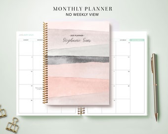 2024 Monthly Planner 7x9 / 12 Month Calendar / Choose Your Start Month / 2024-2025 Month at a Glance Planner / Pink Watercolor Stripes