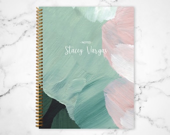 notebook journal custom / personalized lined notebook / blank notebook / spiral bound notebook / abstract painted green pink