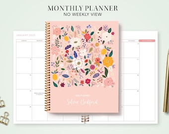 2027 monthly planner 7x9 / personalized calendar / choose your start month /  pink folk floral