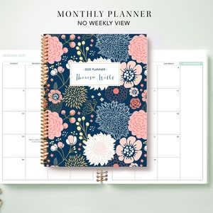 2024 Monthly Planner 7x9 / 12 Month Calendar / Choose Your Start Month / 2024-2025 Month at a Glance Planner / Navy Pink Gold Floral