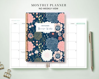 2024 Monthly Planner 7x9 / 12 Month Calendar / Choose Your Start Month / 2024-2025 Month at a Glance Planner / Navy Pink Gold Floral