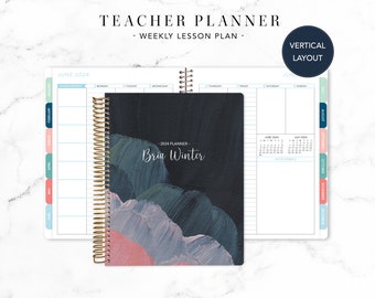 2024 2025 TEACHER PLANNER VERTICAL 7x9 2024-2025 teacher lesson plan weekly calendar / abstract painted navy pink