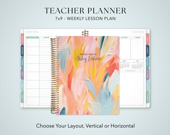 TEACHER PLANNER 7x9 - 2026-2027 teacher lesson plan - weekly calendar / colorful feather painting