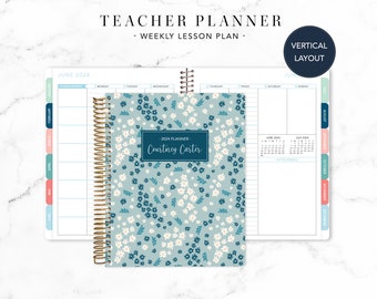 2024 2025 TEACHER PLANNER VERTICAL 7x9 2024-2025 teacher lesson plan weekly calendar / bright florals blue white