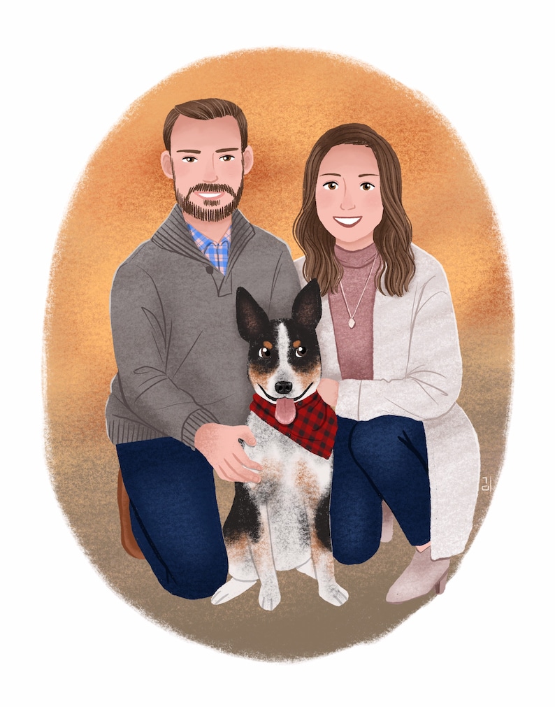 Custom Family Portrait Illustration, Family Portrait, Couple Portrait, Pet Portrait, Wedding Gift, Anniversary Gift, Christmas Card image 7