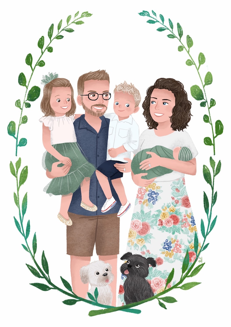 Custom Family Portrait Illustration, Family Portrait, Couple Portrait, Pet Portrait, Wedding Gift, Anniversary Gift, Christmas Card image 9