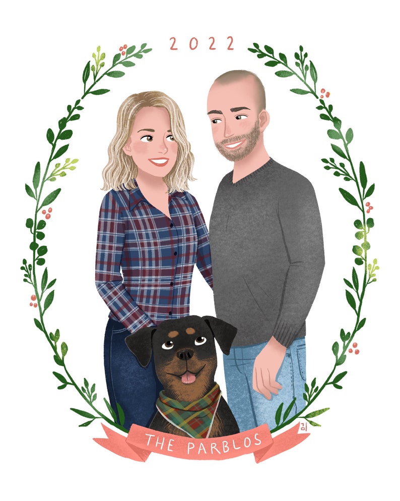 Custom Family Portrait Illustration, Family Portrait, Couple Portrait, Pet Portrait, Wedding Gift, Anniversary Gift, Christmas Card image 2