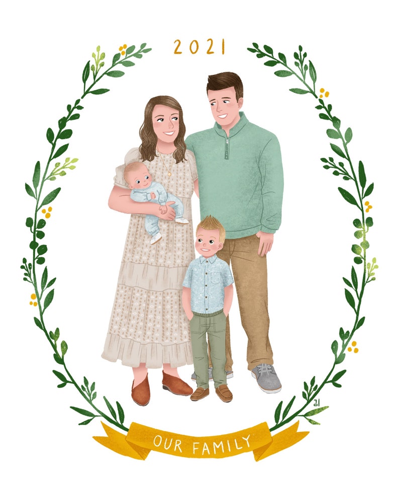 Custom Family Portrait Illustration, Family Portrait, Couple Portrait, Pet Portrait, Wedding Gift, Anniversary Gift, Christmas Card image 5