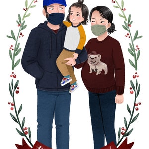 Custom Family Portrait Illustration, Family Portrait, Couple Portrait, Pet Portrait, Wedding Gift, Anniversary Gift, Christmas Card image 4