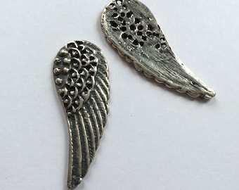 Pendentif aile d'ange, breloque organique, argent sterling, rustique, fournitures