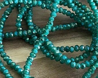 Rondelle de perles de verre turquoise bleu-vert 2 x 3 mm 3 x 2 mm Charme de polissage du feu Obsession 206 pcs - 1 rang complet plage bohème perles