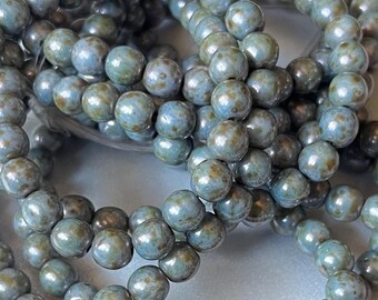 Perles Druk rondes 6 mm 30 pcs Perles tchèques de qualité supérieure gris vert antique, finition Picasso, perles de verre bijoux bohèmes perles bohèmes charme obsession