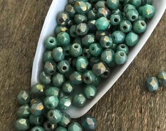 3mm Metallic Turquoise Picasso Czech Glass Beads Fire Polish Faceted Round 50 pcs Premium Czech Beads Boho Bead Supplies Charm Obsession