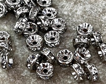 Rondelle argentée en cristal de strass de 6 mm, espaceurs de strass 10 pièces, fournitures de bijoux en gros