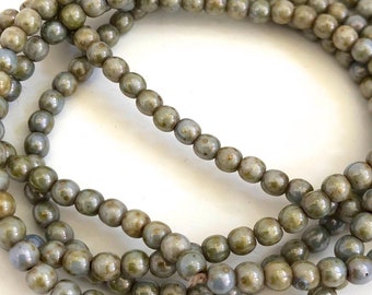 4 mm Perles Druk rondes gris vert 50 pcs Perles tchèques premium Finition Picasso Perles de verre Bijoux bohèmes Perles bohèmes Vente en gros Charme Obsession