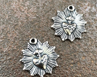 Pendentif à breloques sacré-cœur en argent vieilli, médailles religieuses, fournitures pour bijoux religieux, à la fois foi charme obsession, fournitures de perles en gros