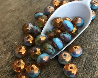 Perles de verre tchèques, Ambre bleu ciel, Perles Picasso, Rondelles, 8 x 6 mm, 10 perles, Accessoires bijoux, Charm Obsession,