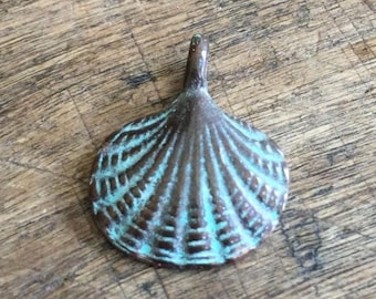 Mykonos Shell Charms Green Patina Copper Greek Casting - Ocean Charms 2 pieces