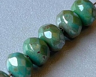 Perles de verre tchèque Picasso vert turquoise Rondelle Perles opaques vert menthe 8 x 6 mm Perles tchèques de qualité supérieure Fournitures de bijoux en gros
