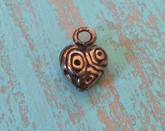 Heart Charm-Pendant, Artisan Bronze, Amor, Valentine Puffy Heart Jewelry Supplies