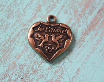 Pendentif Jet'aime coeur pendentif à breloques artisan bronze amor oiseaux d'amour valentine gros bijoux fournitures bronze fournitures français pendentif