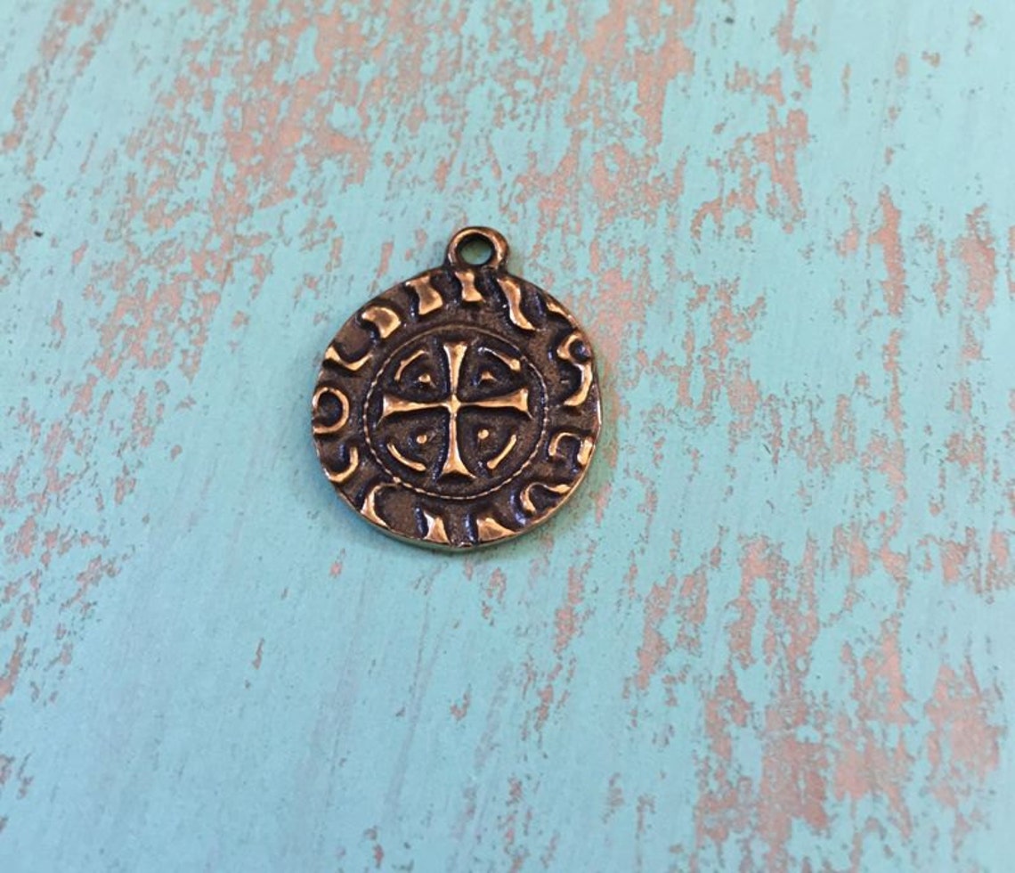 Spanish Coin Cross Charm Pendant Bronze Religious Medals Etsy