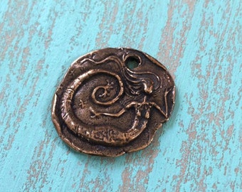 Mermaid Pendant Charm Artisan Antiqued Bronze Organic - Siren, Sea Life, Beach, Jewelry Supplies