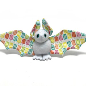 Small white bat with popsicle print soft stuffed plush kids toy animal handmade- made to order