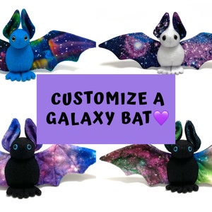Bat Plushie- Small bat with galaxy print soft stuffed plush kids toy animal handmade- customize a galaxy bat- made to order