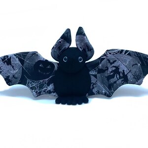 Small black bat with Halloween print soft stuffed plush kids toy animal handmade- made to order