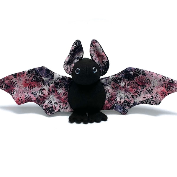 Small black bat with galaxy print soft stuffed plush kids toy animal handmade- made to order