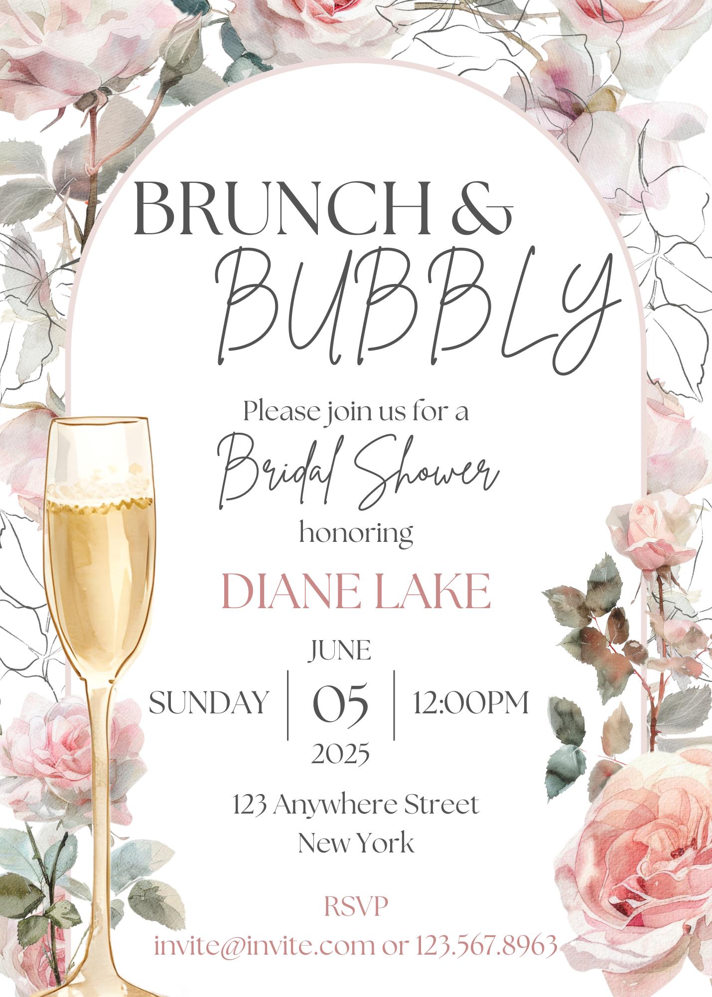 Brunch Bridal Shower Invite Canva Template - Editable Bridal Brunch ...